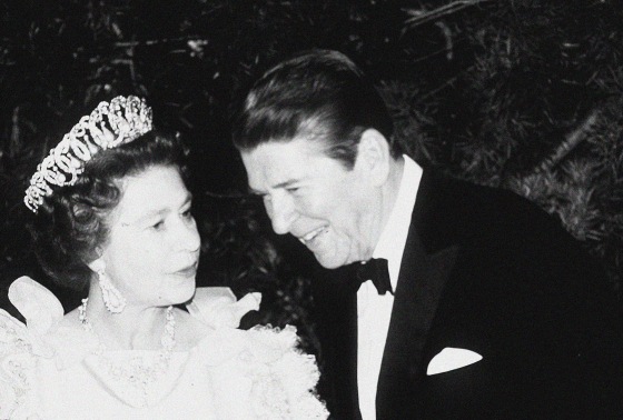 Queen Elizabeth II and President Ronald Reagan during a banquet in San Francisco in March 1983.