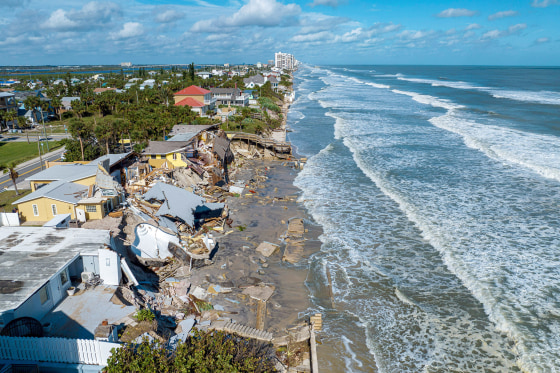 Destroyed beachfront homes in the aftermath of Hurricane Nicole at Daytona Beach, Fla., on Nov. 11, 2022.
