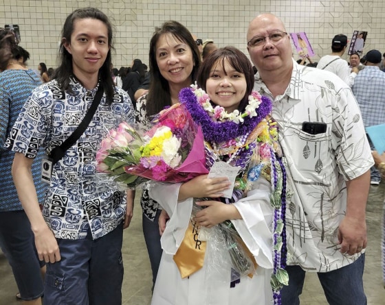 Jarek Agcaoili with his mother Danielle, sister Jessika and father Maury Agcaoili
