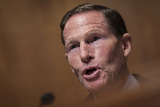 Sen. Richard Blumenthal, D-Conn., asks during a Senate hearing on May 16, 2023.