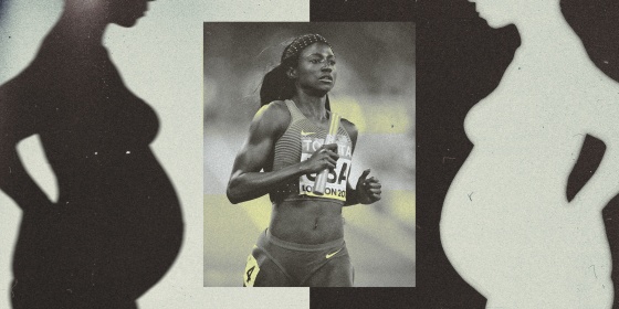 Collage of Tori Bowie and silhouettes of two pregnant bodies 