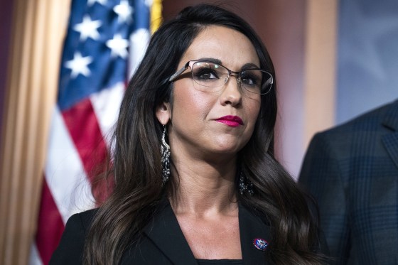 UNITED STATES - MARCH 22: Rep. Lauren Boebert, R-Colo., attends a news conference with senators and members of the House Freedom Caucus on the debt limit and spending reforms, in the Senate studio of the U.S. Capitol on Wednesday, March 22, 2023. (Tom Williams/CQ Roll Call via AP Images)