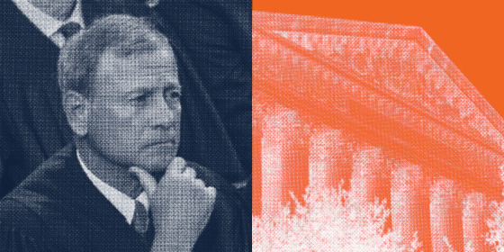 John Roberts and a photo of the Supreme Court building