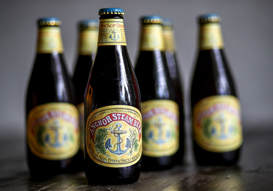 Bottles of Anchor Steam beer on Aug. 3, 2017 in San Anselmo, Calif.