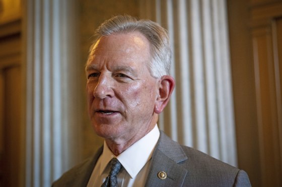 Sen. Tommy Tuberville, R-Ala., speaks at the Capitol on July 13, 2023. 