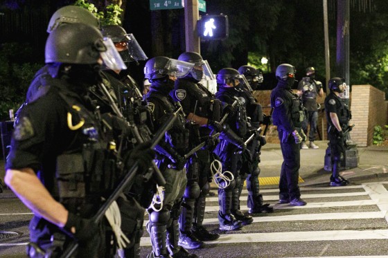 Police form a line during Black Lives Matter Protests in Portland, Ore