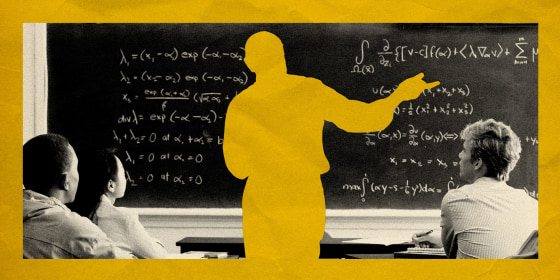 Classroom with students and silhouette cut-out of teacher 