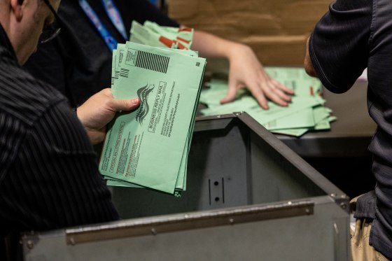 Election workers sort ballots at the Maricopa County Tabulation and Election Center in Phoenix on Nov. 8, 2022.