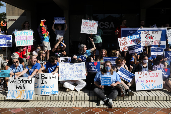 New College of Florida students protest in Sarasota on Jan. 31, 2023.
