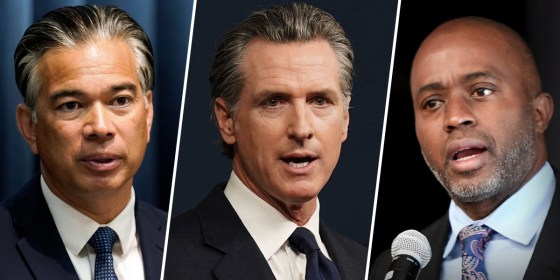 From left, California's Attorney General Rob Bonta, Gov. Gavin Newsom and Superintendent of Public Instruction Tony Thurmond.