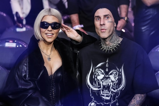 Kourtney Kardashian and Travis Barker attend the UFC 285 event on March 4, 2023 in Las Vegas.