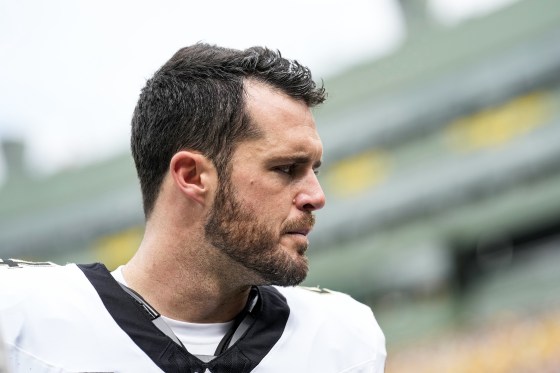 Derek Carr of the New Orleans Saints walks to the locker room during the third quarter against the Green Bay Packers in Green Bay, Wis., on Sept. 24, 2023.
