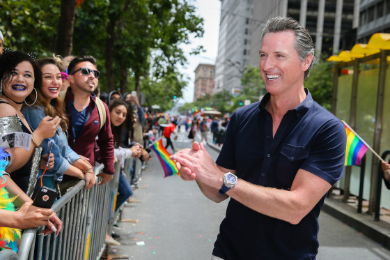 Gavin Newsom during the annual LGBTQI Pride Parade in San Francisco