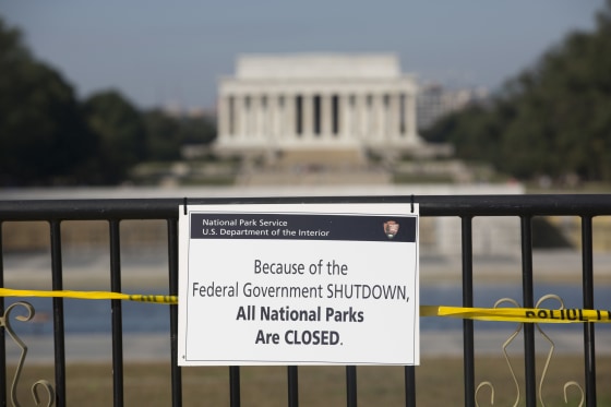 A sign announcing the closing of all national parks is posted outside the Lincoln Memorial in Washington