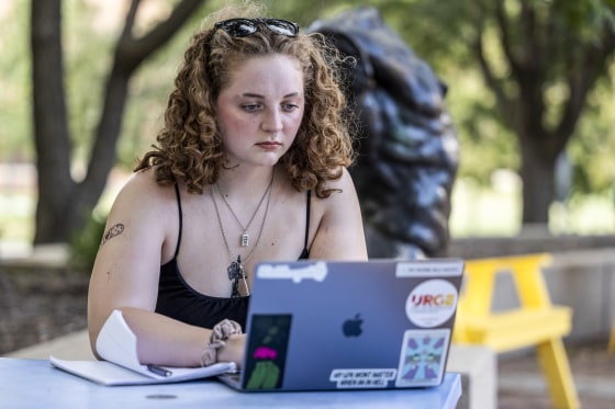 A Wichita State University student studies on campus in Kansas.
