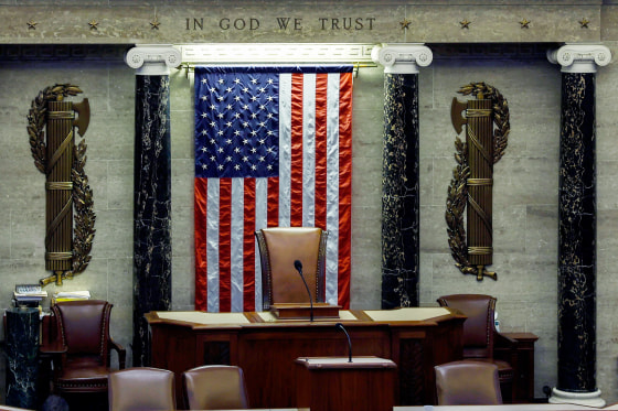 The Speaker's Chair sits empty in the House Chambers.