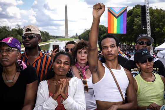 Civil rights supporters attend the 60th Anniversary Of The March On Washington at the Lincoln Memorial on Aug. 26, 2023 in Washington, DC. 