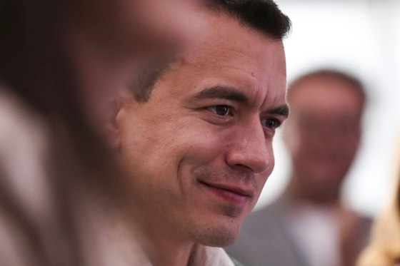 Presidential candidate Daniel Noboa at a campaign stop in Quito, Ecuador.