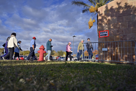 Voters wait in line to cast their ballots at Desert Breeze Community Center on Nov. 8, 2022 in Las Vegas.