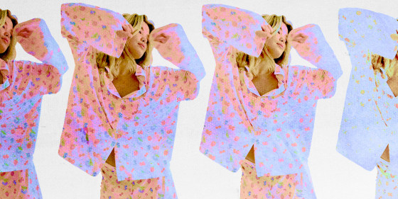 Photo Illustration: Matilda Djerf wearing a pajama set from her clothing brand Djerf Avenue