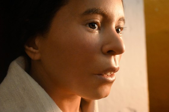 The reconstruction of the face of a young woman who was found frozen and mummified