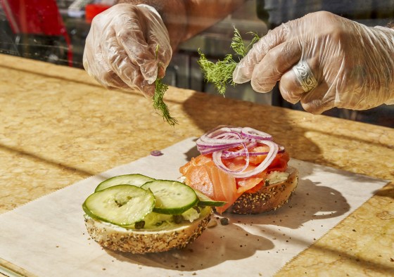 Image: A smoked salmon and cream cheese everything bagel at a store in Manhattan in 2021.