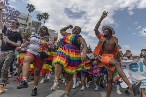 Attendees sing and dance in the Johannesburg Pride Parade on Oct. 28, 2023.