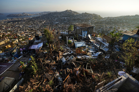 An aerial view of homes destroyed by Hurricane Otis in Acapulco, Mexico on Nov. 9, 2023.