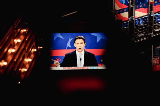 Florida Gov. Ron DeSantis at the Republican presidential primary debate in Miami on Nov. 8, 2023.