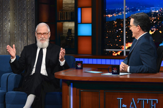 Stephen Colbert and guest David Letterman