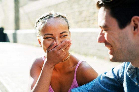 Two friends laughing