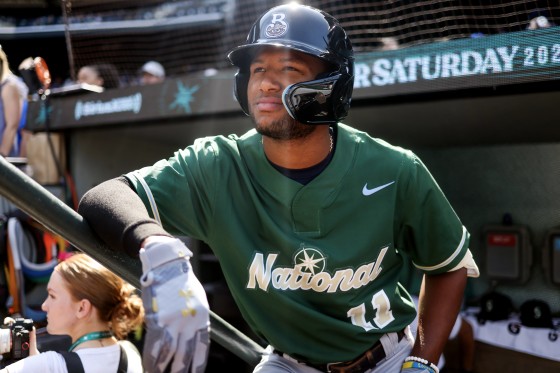 Jackson Chourio of the Milwaukee Brewers during the to SiriusXM All-Star Futures Game in Seattle on July 8, 2023 .