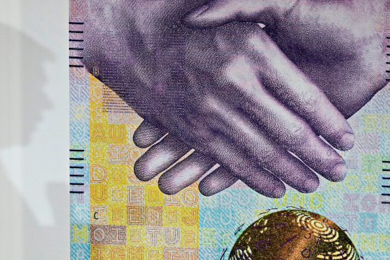 The 1000 Swiss francs note on view during a press conference in Zurich on March 5, 2019.