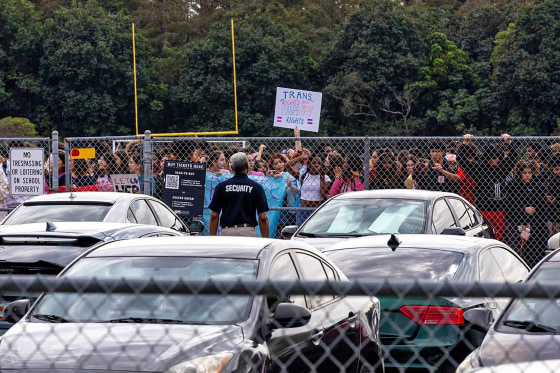 Monarch High School students conduct a walkout on Nov. 28, 2023, in Coconut Creek, Fla.