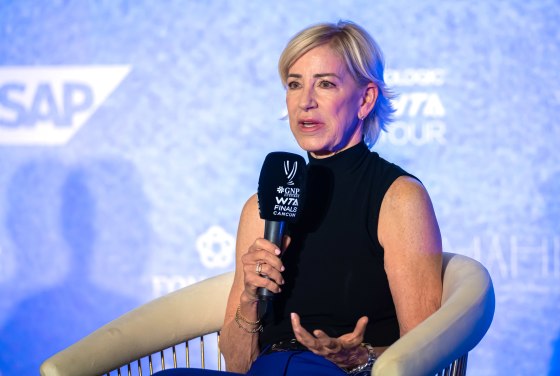 Chris Evert speaks during a press conference