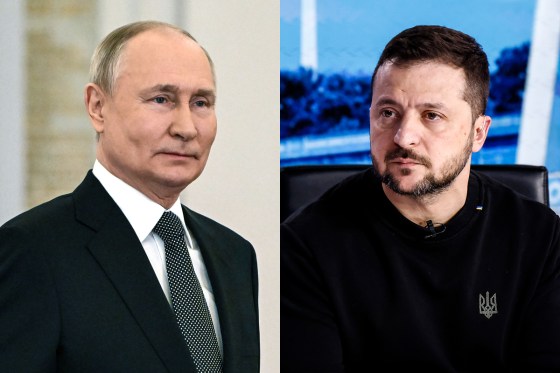 Russian President Vladimir Putin ; Ukraine President Volodymyr Zelensky.