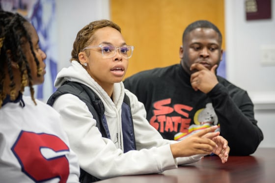 SCSU Student Olivia Ratliff speaks during a round table in Orangeburg, S.C., on Jan. 19, 2024:.