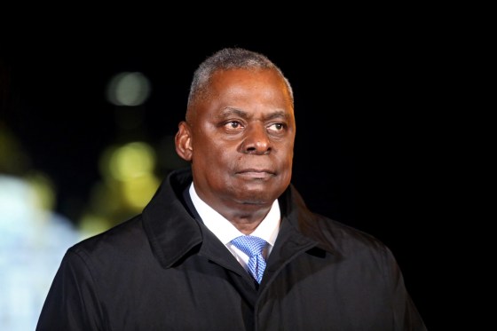 Lloyd Austin during a press conference in Kyiv, Ukraine