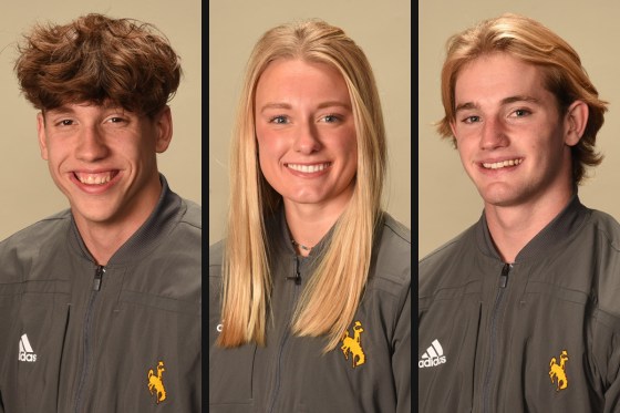 Members of the University of Wyoming swimming Charlie Clark, Carson Muir, and Luke Slabber.
