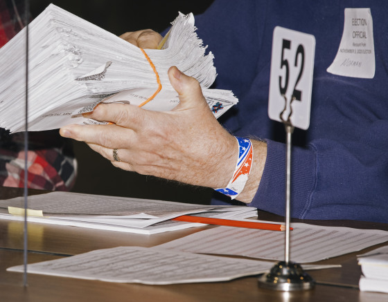 An election worker sorts through ballots during a recount of Milwaukee County's results at the Wisconsin Center.