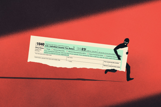 Illustration of thief running away with a tax form.