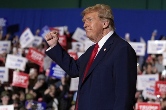 Donald Trump arrives at a campaign rally in Greensboro, N.C.