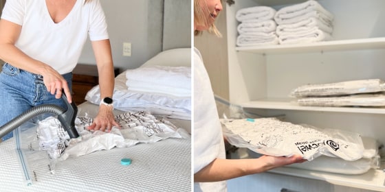 Storing your clothes in vacuum bags can reduce the amount of space they take up, plus it will protect your items from mold, mildew and odors, according to experts. 