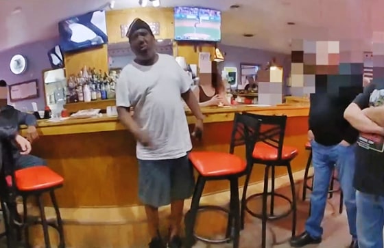 Bodycam footage shows police approaching Frank E. Tyson on April 18, 2024, at an AMVETS Post  in Canton Township, Ohio.