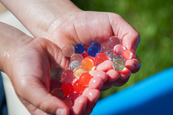 Multicolored water beads.