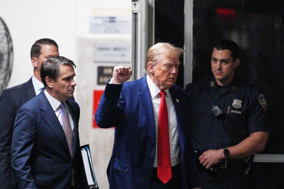 Donald Trump raises his fist 