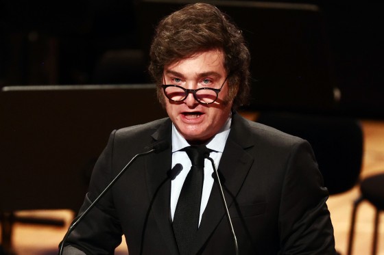 Javier Milei delivers a speech