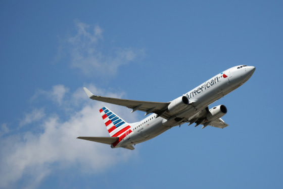 A Boeing 737-A23 operated by American Airlines takes off from JFK Airport on August 24, 2019 in New York City.