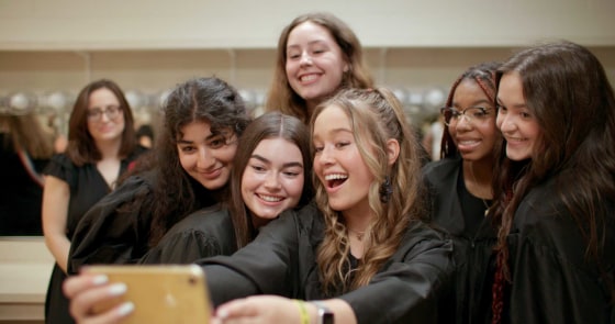 Teenage girls take a selfie