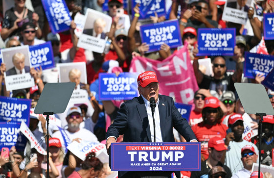 Former President Donald Trump speaks at a rally in Chesapeake, Va., on July 28, 2024.